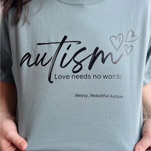 Autism Love Needs No Words Graphic Tee - Sage Green